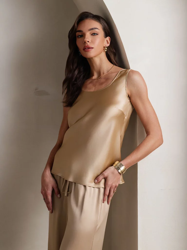 100% mulberry Silk Sleeveless U-Neck Tank Top & Wide Leg Pants Set