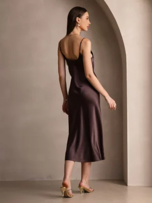 100% mulberry Silk charmeuse Spaghetti Strap Midi Dress