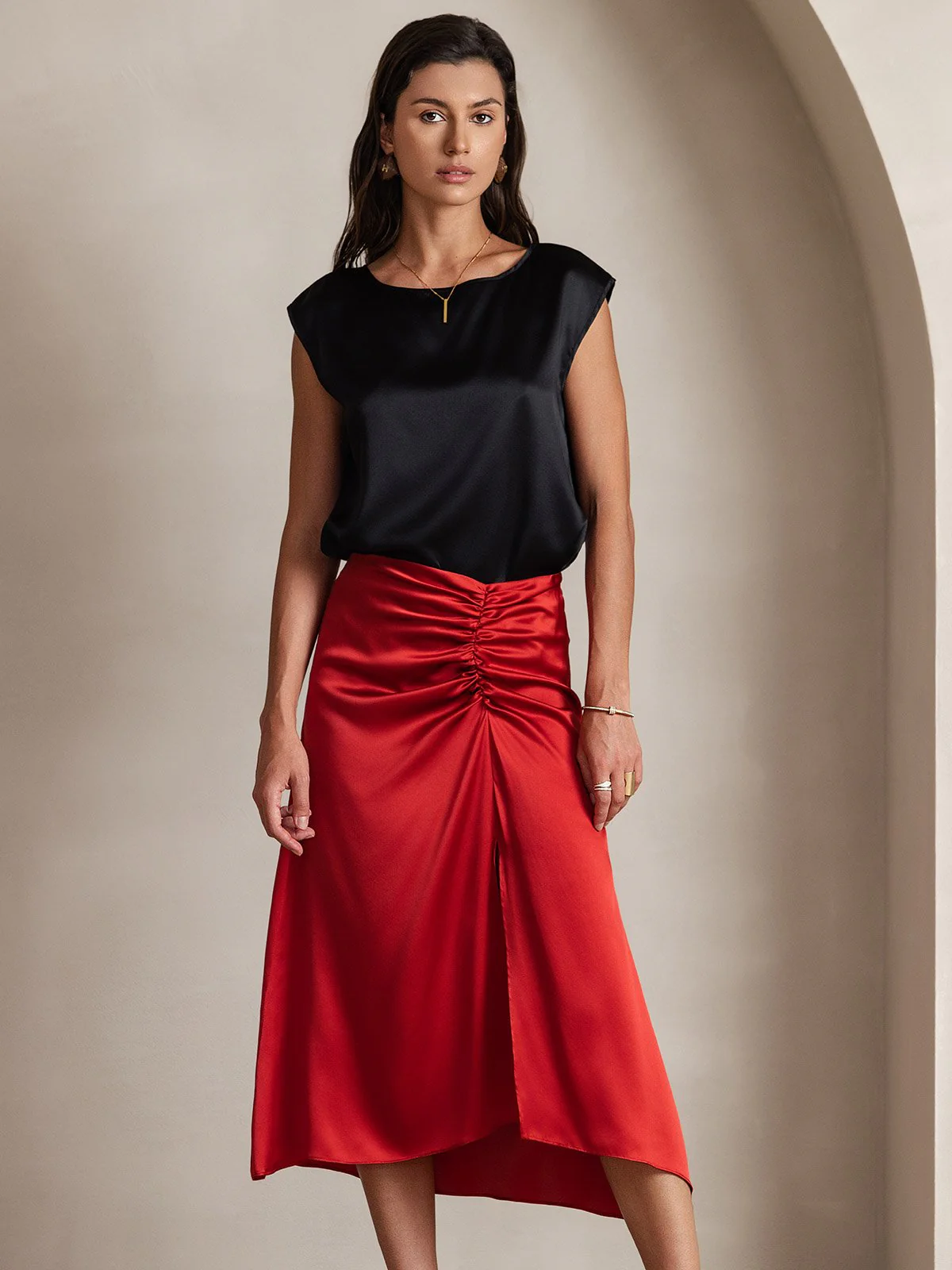 19Momme mulberry Silk Cap Sleeve Round Neck Women's Top 4 19Momme mulberry Silk Cap Sleeve Round Neck Women's Top - Image 4