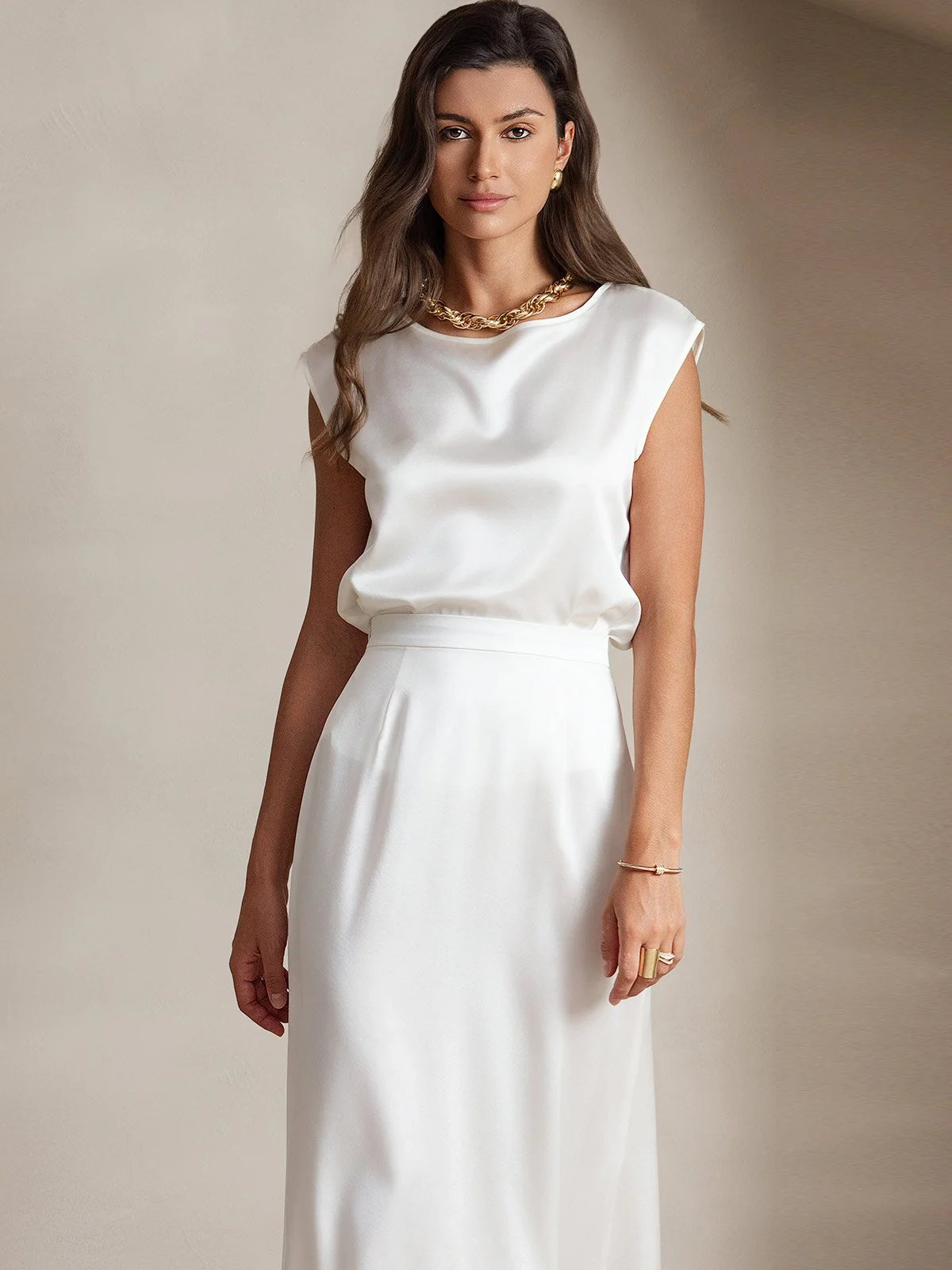 19Momme mulberry Silk Cap Sleeve Round Neck Women's Top 6 19Momme mulberry Silk Cap Sleeve Round Neck Women's Top - Image 6