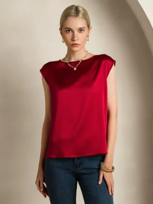 19Momme mulberry Silk Cap Sleeve Round Neck Women's Top