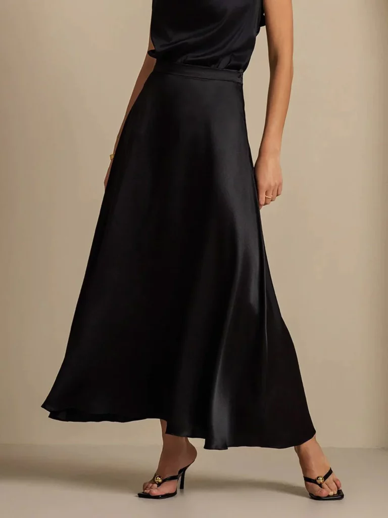 19Momme Mulberry Silk charmeuse A Line Maxi Skirt with Lining