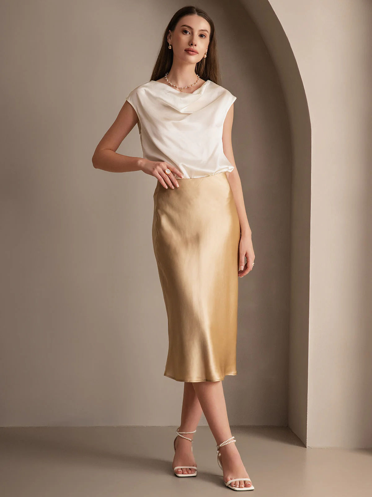 19Momme 100% Mulberry Silk charmeuse Stretch Long Straight Skirt 12 19Momme 100% Mulberry Silk charmeuse Stretch Long Straight Skirt - Image 12