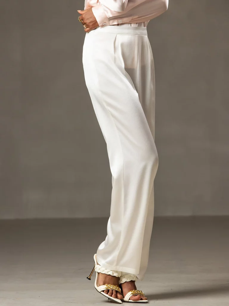 19Momme Women’s mulberry Silk High Waist Wide Leg Pants