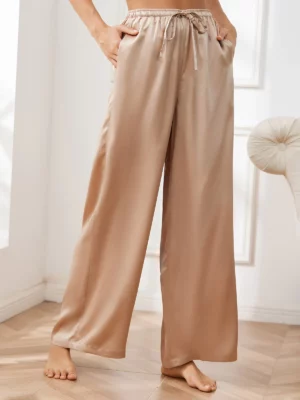19Momme women's 100% Mulberry Silk Wide Leg Pants
