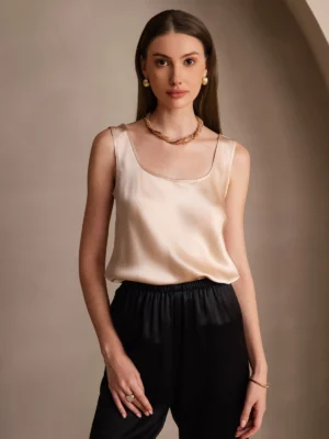 Women's 19Momme Silk Sleeveless U Neck Satin Tank Top